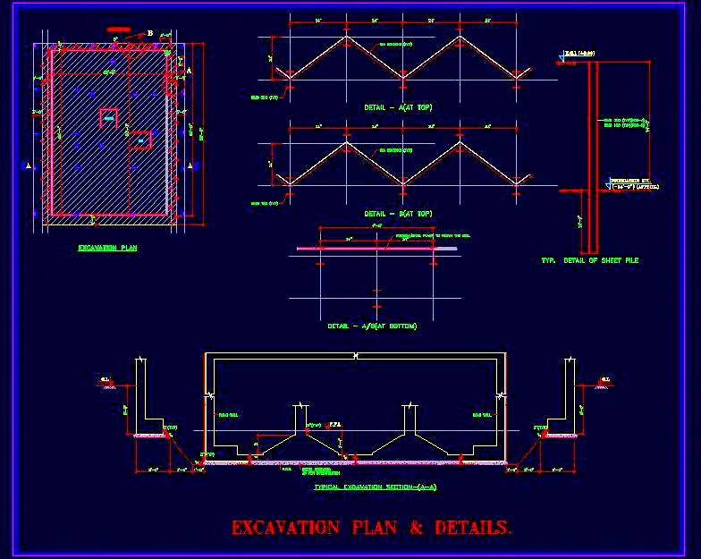 Excavation Layout Plan with Foundation and Footing Detail - CAD